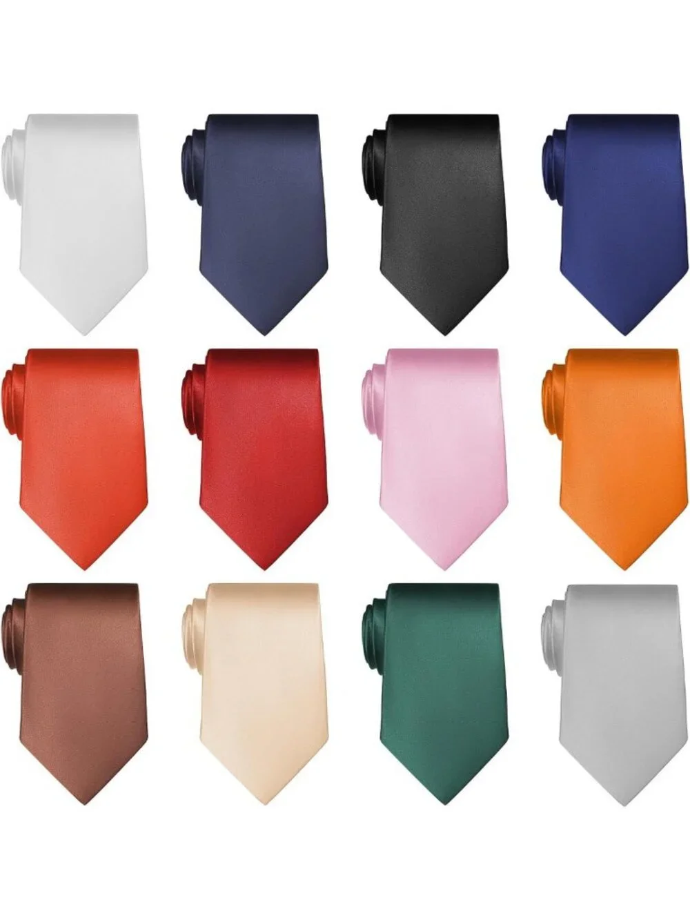 12 Pcs Solid Satin Ties Set for Men | Business & Wedding Formal Neckties